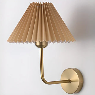 White Pleated Shade Classic Gold Cone Wall Sconce Image - 16