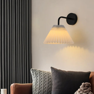 White Pleated Shade Classic Gold Cone Wall Sconce Image - 4