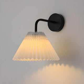 White Pleated Shade Classic Gold Cone Wall Sconce Image - 6