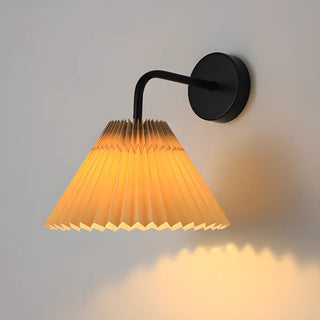 White Pleated Shade Classic Gold Cone Wall Sconce Image - 7