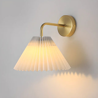 White Pleated Shade Classic Gold Cone Wall Sconce Image - 8