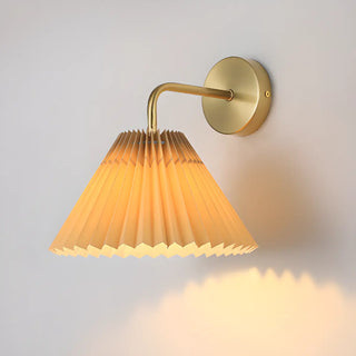 White Pleated Shade Classic Gold Cone Wall Sconce Image - 9