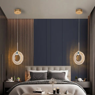 Luxury Gold Ring Acrylic Bedroom Pendant Light Set Zawala Image - 2