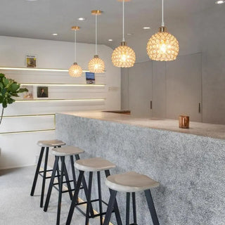 Modern Restaurant Gold Crystal Hollow Dome Pendant Light Zawala Image - 5