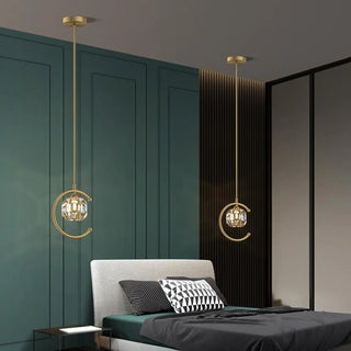 ZOWALA - Modern Bedroom Gold Ring Crystal Globe Pendant Light Image - 1