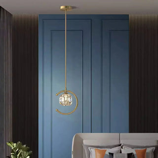 ZOWALA - Modern Bedroom Gold Ring Crystal Globe Pendant Light Image - 2