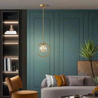 ZOWALA - Modern Bedroom Gold Ring Crystal Globe Pendant Light Image - 3