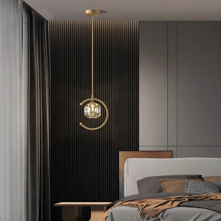 ZOWALA - Modern Bedroom Gold Ring Crystal Globe Pendant Light Image - 4