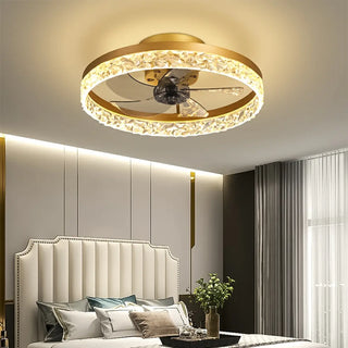 Modern 5 Blades Circular Crystal Ceiling Fan with Light Zawala Image - 1