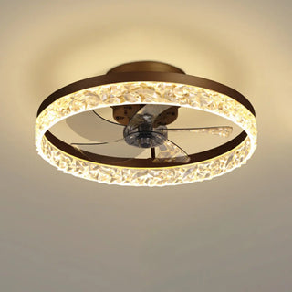 Modern 5 Blades Circular Crystal Ceiling Fan with Light Zawala Image - 10