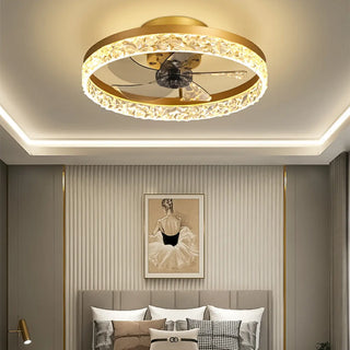 Modern 5 Blades Circular Crystal Ceiling Fan with Light Zawala Image - 12