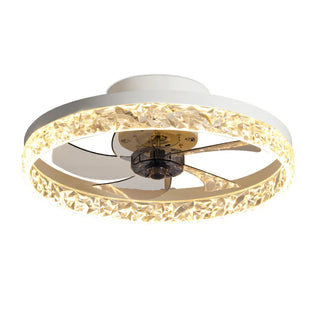 Modern 5 Blades Circular Crystal Ceiling Fan with Light Zawala Image - 13