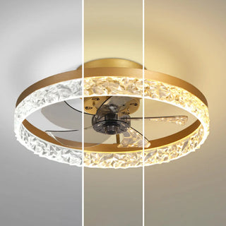 Modern 5 Blades Circular Crystal Ceiling Fan with Light Zawala Image - 15