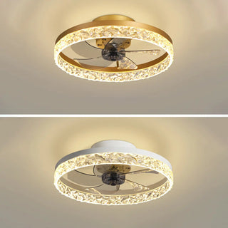 Modern 5 Blades Circular Crystal Ceiling Fan with Light Zawala Image - 17
