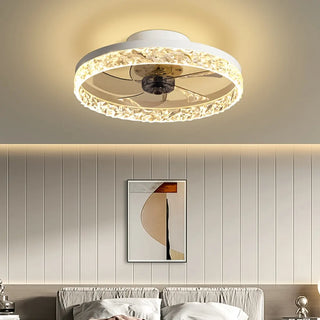 Modern 5 Blades Circular Crystal Ceiling Fan with Light Zawala Image - 2