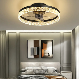 Modern 5 Blades Circular Crystal Ceiling Fan with Light Zawala Image - 3