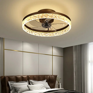 Modern 5 Blades Circular Crystal Ceiling Fan with Light Zawala Image - 4