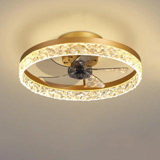 Modern 5 Blades Circular Crystal Ceiling Fan with Light Zawala Image - 5