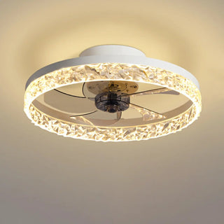 Modern 5 Blades Circular Crystal Ceiling Fan with Light Zawala Image - 7