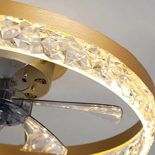 Modern 5 Blades Circular Crystal Ceiling Fan with Light Zawala Image - 8