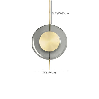 ZOWALA - Modern Dining Room Gold Disc Smoke Grey Glass Pendant Light #size