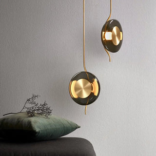 ZOWALA - Modern Dining Room Gold Disc Smoke Grey Glass Pendant Light Image - 2