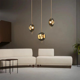 ZOWALA - Modern Dining Room Gold Disc Smoke Grey Glass Pendant Light Image - 3