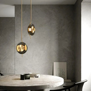 ZOWALA - Modern Dining Room Gold Disc Smoke Grey Glass Pendant Light Image - 5