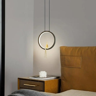 Modern Sitting Figure Circular Bedroom Pendant Light Zawala Image - 2