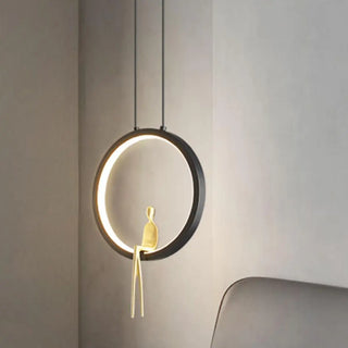 Modern Sitting Figure Circular Bedroom Pendant Light Zawala Image - 7