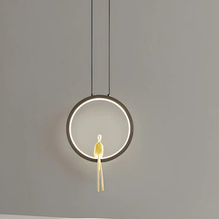Modern Sitting Figure Circular Bedroom Pendant Light Zawala Image - 9