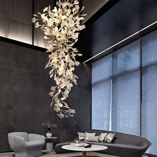 ZOWALA - Modern Gold Spiral Ceramics Ginkgo Chandelier Image - 2