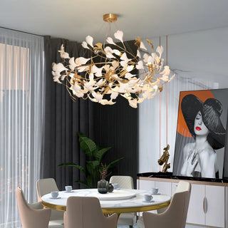 ZOWALA - Modern Gold Spiral Ceramics Ginkgo Chandelier Image - 3