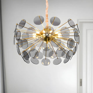 ZOWALA - Modern Gold Smoky Glass Discs Acrylic Starburst Chandelier Image - 3