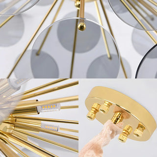 ZOWALA - Modern Gold Smoky Glass Discs Acrylic Starburst Chandelier Image - 5