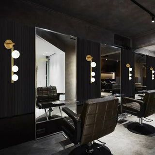 Black and Gold Vertical String Globe LED Wall Sconce Zawala Image - 5