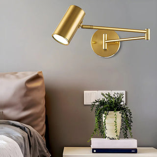 Adjustable Cylinder Bedside Gold Swing Arm Wall Sconce Zawala Image - 1