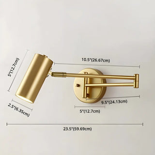 Adjustable Cylinder Bedside Gold Swing Arm Wall Sconce Zawala Image - 10