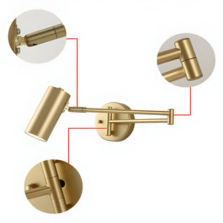 Adjustable Cylinder Bedside Gold Swing Arm Wall Sconce Zawala Image - 8