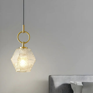 ZOWALA - Modern Bedroom Gold Geometric Glass Pendant Light Image - 3