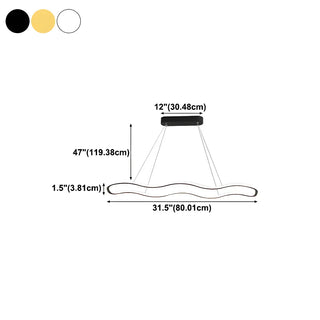 ZOWALA - Gold Wave Rectangular Acrylic LED Island Chandelier #size