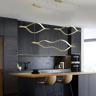 ZOWALA - Gold Wave Linear Acrylic LED Remote Island Chandelier Image - 15