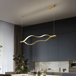 ZOWALA - Gold Wave Linear Acrylic LED Remote Island Chandelier Image - 3