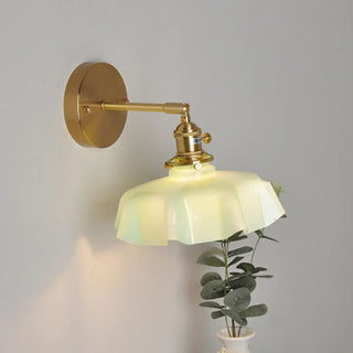 Yellow Scalloped Ceramic Shade Gold Arm Wall Sconce Zawala Image - 10