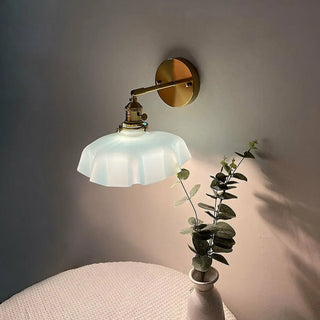 Yellow Scalloped Ceramic Shade Gold Arm Wall Sconce Zawala Image - 2