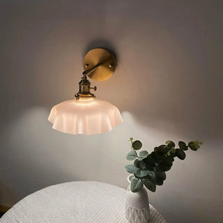 Yellow Scalloped Ceramic Shade Gold Arm Wall Sconce Zawala Image - 3