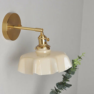 Yellow Scalloped Ceramic Shade Gold Arm Wall Sconce Zawala Image - 4