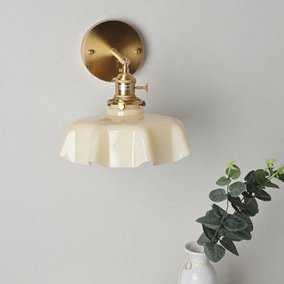 Yellow Scalloped Ceramic Shade Gold Arm Wall Sconce Zawala Image - 5
