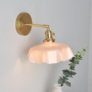 Yellow Scalloped Ceramic Shade Gold Arm Wall Sconce Zawala Image - 7