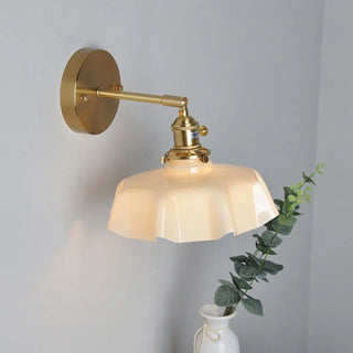Yellow Scalloped Ceramic Shade Gold Arm Wall Sconce Zawala Image - 8